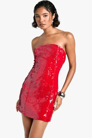 Boohoo Womens Tall Sequin Bandeau Mini Dress - - 14