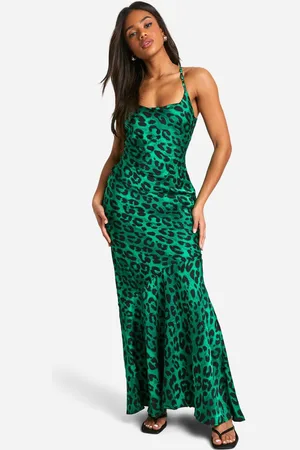 Boohoo Womens Leopard Print Tie Back Ruffle Hem Maxi Dress - - 12