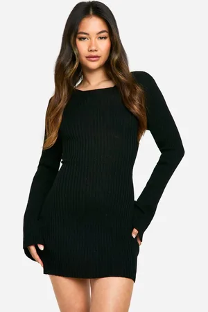Boohoo Womens Rib Knit Flare Sleeve Mini Dress - - 16