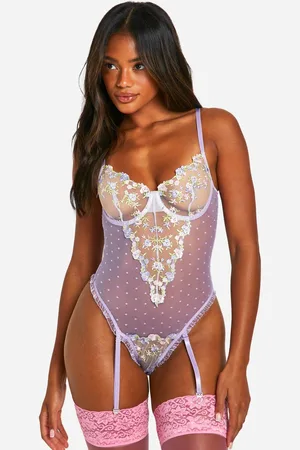 Boohoo Womens Floral Mesh Underwire Bodysuit - - XL