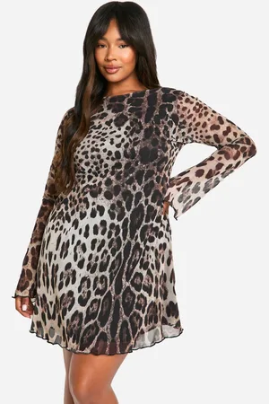 Boohoo Womens Plus Leopard Mesh Low Back Shift Dress Dress - - 18