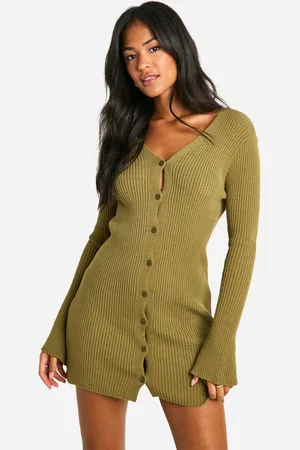 Boohoo Womens Tall Knitted Rib Button Through Mini Dress - - 18