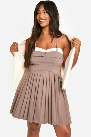 Boohoo Womens Plus Contrast Pleated Detail Skater Dress - - 18
