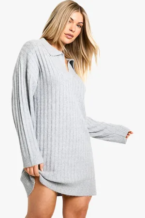 Boohoo Womens Collar Detail Cosy Knitted Jumper Dress - - L