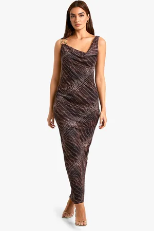 Boohoo Womens Croc Print Cowl Mesh Slip Dress - - 12
