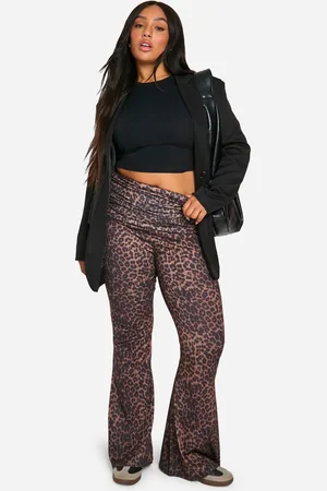 Boohoo Womens PLUS LEOPARD FOLDOVER WAIST FLARES - - 24