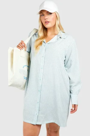 Boohoo Womens Plus Stripe Dropped Shoulder Shirt Dress - - 20