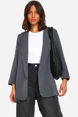Boohoo Womens Basic Woven Turn Cuff Relaxed Fit Blazer - - 16