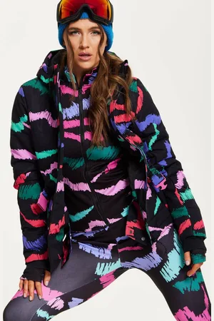 Liquorish Womens Ski Waterproof Jacket In Black Abstarct Print - - 16