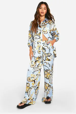 Boohoo Womens Paisley Satin Wide Leg Trouser - - 10
