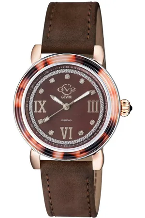 GV2 by Gevril Womens Marsala Tortoise Swiss Quartz Diamonds Mother Of Pearl Dial, Suede Strap Watch - One Size