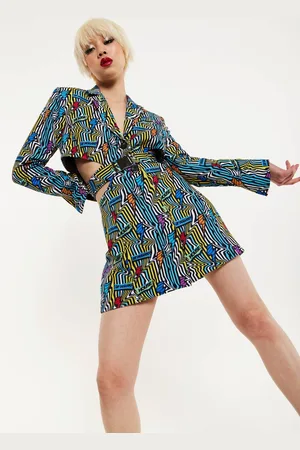 House of Holland Womens Mini Jacket Dress Lightning Bolt Print With Buckle Fastening - - 10