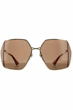 Gucci Womens Square Gold Brown Sunglasses - - One Size