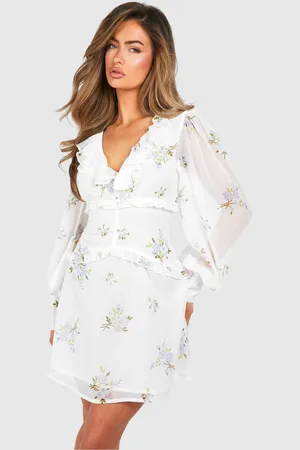 Boohoo Womens Floral Chiffon Ruffle Mini Dress - - 18