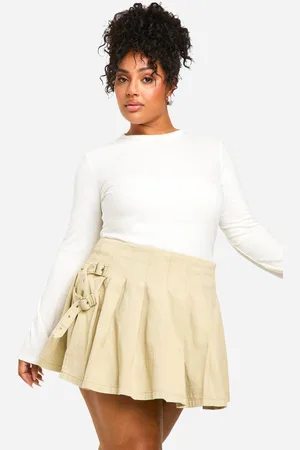 Boohoo Womens Plus Denim Buckle Detail Pleated Micro Mini Skirt - - 28