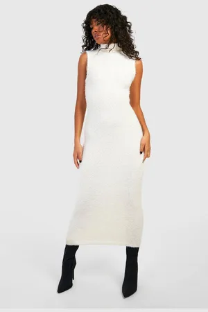 Boohoo Womens Roll Neck Fluffy Knit Midaxi Dress - - L