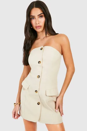 Boohoo Womens Petite Linen Look Bandeau Blazer Dress - - 16