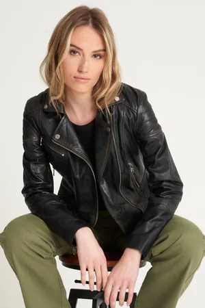 Barneys Originals Womens Washed Leather Biker Jacket - - 6