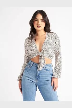 Urban Bliss Womens Animal Tie Front Blouse - - 10