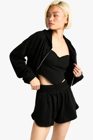 Boohoo Womens 3 Piece Corset Top Zip Through Hooded Short Tracksuit - - XL