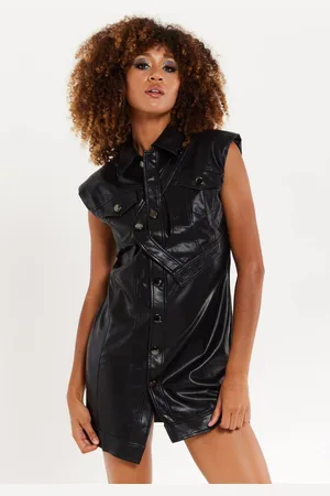 House of Holland Womens Rocker Faux Leather Twist Button Dress - - 14
