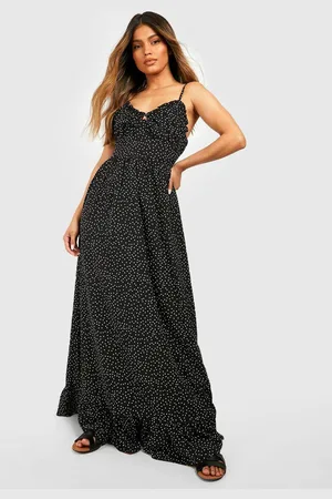 Boohoo Womens Polka Dot Ruched Bust Frill Hem Maxi Dress - - 10