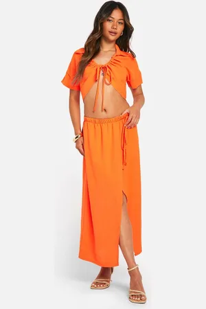 Boohoo Womens Hammered Ruched Front Shirt & Wrap Midaxi Skirt - 16