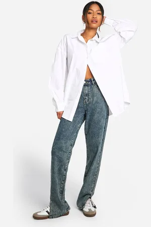 Boohoo Womens Basics Split Hem Straight Leg Jeans - - 16/32L