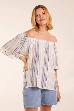 Blue Vanilla Womens Bardot Top With Stripes - - L