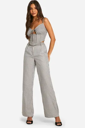 Boohoo Womens Tonal Contrast Check Straight Leg Trousers - - 6