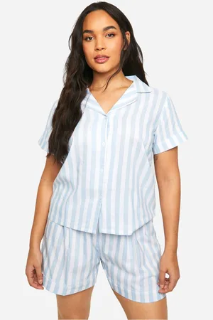 Boohoo Womens Plus Cotton Stripe Shirt And Short Pyjama Set - - 20