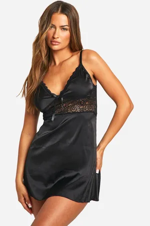 Boohoo Womens Lace Panel Satin Chemise - - L