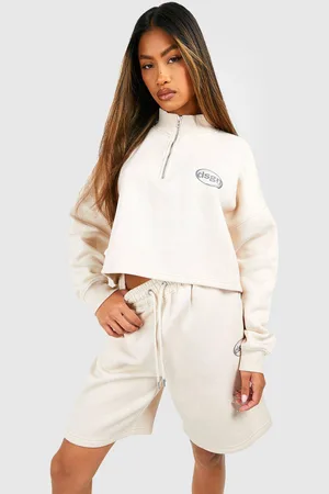 Boohoo Womens Dsgn Studio Cropped Half Zip Short Tracksuit - - XS