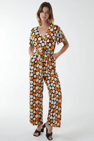 Blue Vanilla Womens Abstract Honeycomb Cross Over Jumpsuit - - M