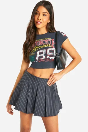 Boohoo Womens Pinstripe Pleated Mid Rise Micro Mini Skirt - - 16