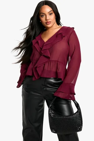 Boohoo Womens Plus Woven Ruffle Blouse - - 26