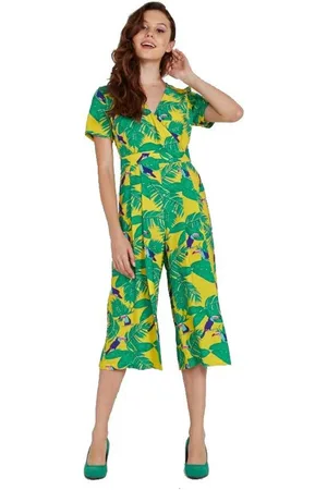 Liquorish Womens Wide Leg Jumpsuit In Leaf Print - 14