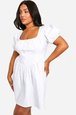 Boohoo Womens Plus Bengaline Puff Sleeve Milkmaid Skater Dress - - 18