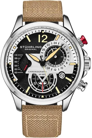 Stuhrling Cordura Quartz 45mm Aviator Watch with Leather Strap - - One Size