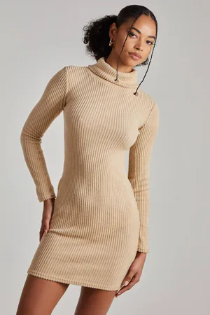 Pink Vanilla Womens Chunky Brushed Rib Roll Neck Dress - - L
