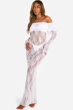 Boohoo Womens Lace Bardot Maxi Beach Dress - - M
