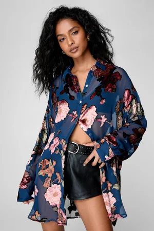 NASTY GAL Womens Devore Oversized Sheer Floral Shirt - - 4