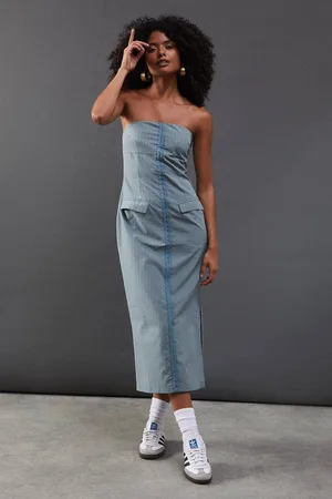 warehouse Womens Check Hook & Eye Fitted Bandeau Midi Dress - - 16
