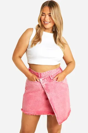 Boohoo Womens Plus Acid Wash Wrap Denim Mini Skirt - 26