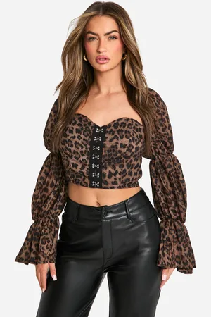 Boohoo Womens Hook And Eye Leopard Print Milkmaid Corset Top - - 14