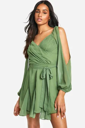 Boohoo Womens Tall Godet Hem Lace Up Chiffon Skater Dress - - 10