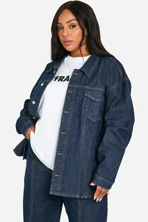 Boohoo Womens Plus Oversized Contrast Stitch Raw Indigo Denim Jacket - - 22