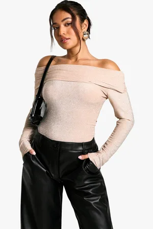 Boohoo Womens Tall Glitter Bardot Bodysuit - - 18