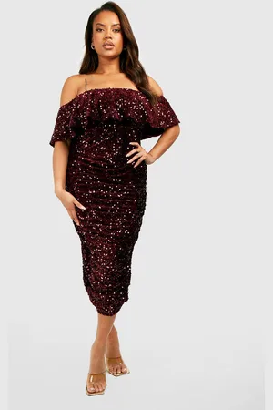 Boohoo Womens Plus Sequin Off The Shoulder Midi Dress - - 18