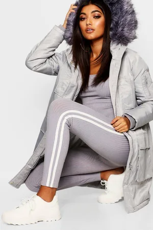 Boohoo Womens Faux Fur Trim Sporty Parka Coat - - 8